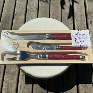 Jean Dubost Laguiole Elegant Red and Silver Dining Serving Utensils